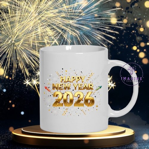 Mug - tasse - sublimation - impression infusible ink - 2026 - guitlandes - janvier - feux artifices - célébration - or - golden