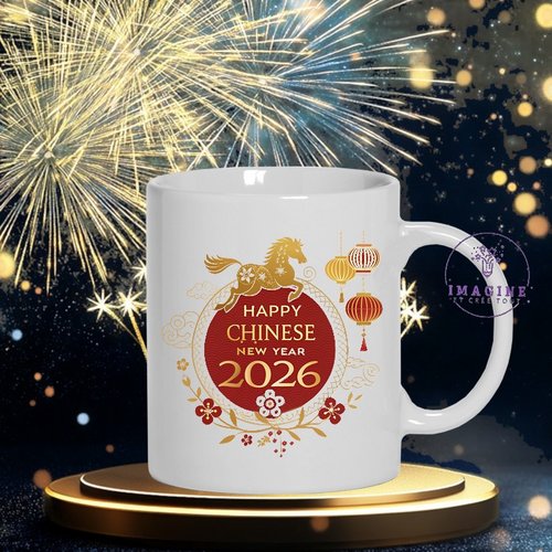 Mug - tasse - sublimation - impression infusible ink - 2026 - horse - chinese - feux artifices - célébration - or - golden