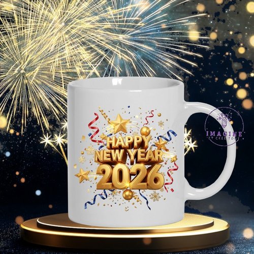 Mug - tasse - sublimation - impression infusible ink - 2026  - feux artifices - célébration - or - golden - confettis
