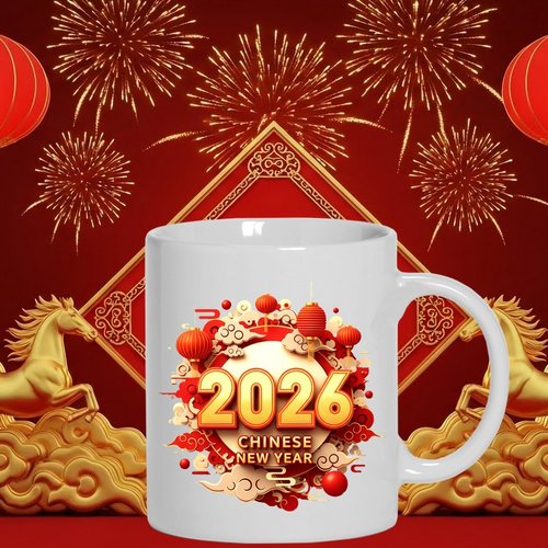 Mug - tasse - sublimation - impression infusible ink - 2026 - chinese - feux artifices - célébration - or - golden