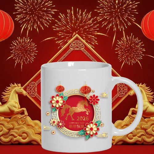 Mug - tasse - sublimation - impression infusible ink - 2026 - horse - chinese - feux artifices - célébration - or - golden