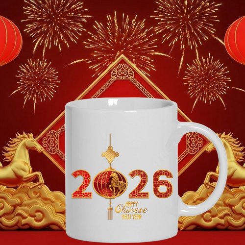 Mug - tasse - sublimation - impression infusible ink - 2026 - horse - chinese - feux artifices - célébration - red - golden