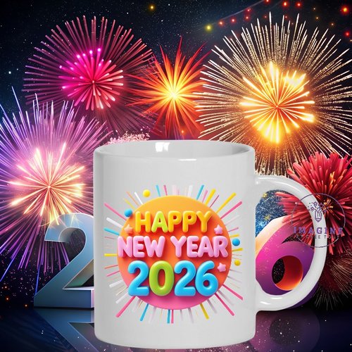 Mug - tasse - sublimation - impression infusible ink - happy 2026  - feux artifices - célébration - multicolores