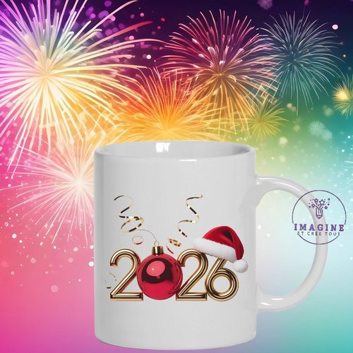 Mug - tasse - sublimation - impression infusible ink - 2026  - feux artifices - célébration - boule - or - golden