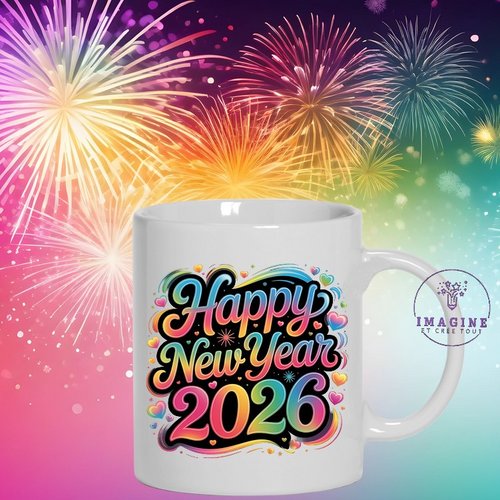 Mug - tasse - sublimation - impression infusible ink - 2026  - feux artifices - célébration - colorful - multicolores