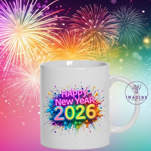Mug - tasse - sublimation - impression infusible ink - 2026  - feux artifices - célébration - colorful - multicolores