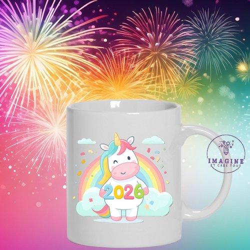 Mug - tasse - sublimation - impression infusible ink - 2026  - feux artifices - célébration - colorful - multicolores
