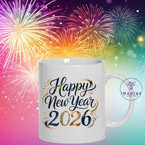 Mug - tasse - sublimation - impression infusible ink - happy - 2026  - feux artifices - célébration - colorful - multicolores