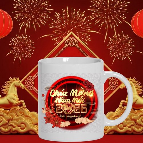 Mug - tasse - sublimation - impression infusible ink - 2026 - horse - chinese - feux artifices - célébration - red - golden