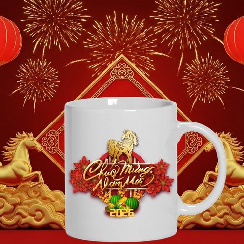 Mug - tasse - sublimation - impression infusible ink - 2026 - horse - vietnamese - feux artifices - célébration - red - golden