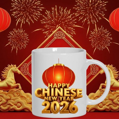 Mug - tasse - sublimation - impression infusible ink - 2026 - horse - chinese - feux artifices - célébration - red - golden