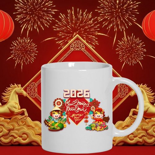 Mug - tasse - sublimation - impression infusible ink - 2026 - horse - vietnamese - feux artifices - célébration - red - golden