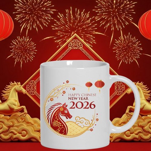 Mug - tasse - sublimation - impression infusible ink - 2026 - horse - chinese - feux artifices - célébration - red - golden