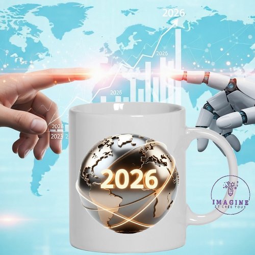Mug - tasse - sublimation - impression infusible ink - 2026 - globe - terrestre - monde - horizon - technologie - planète