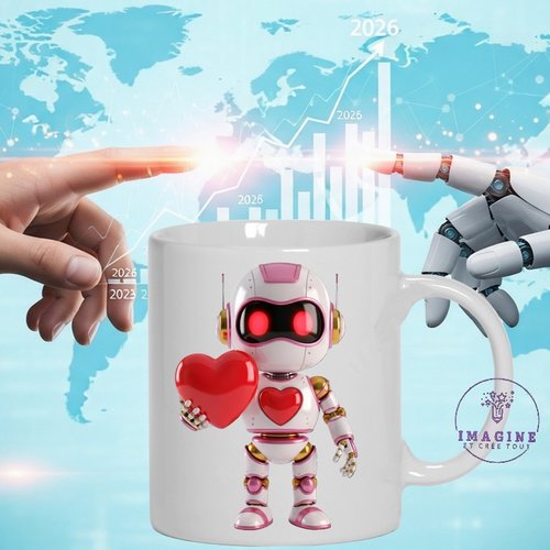 Mug - tasse - sublimation - impression infusible ink - cute - robot - ia - cœur - technologie - st valentin