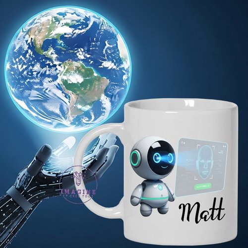 Mug - tasse - sublimation - impression infusible ink - robotique - technologie - intelligence - ia - artificielle - silver - scan