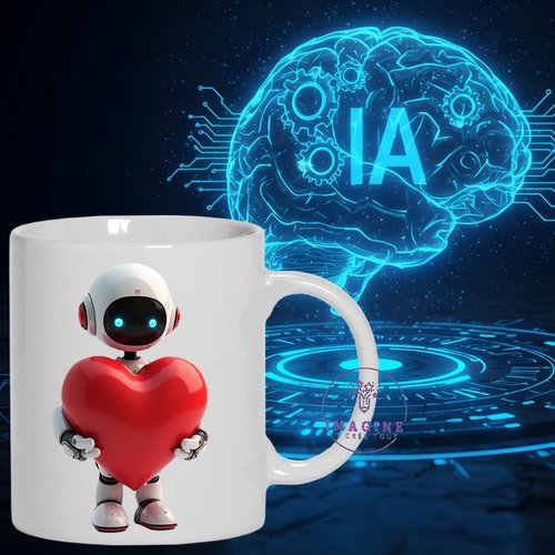 Mug - tasse - sublimation - impression infusible ink - cute - robot - ia - cœur - technologie - st valentin - heart