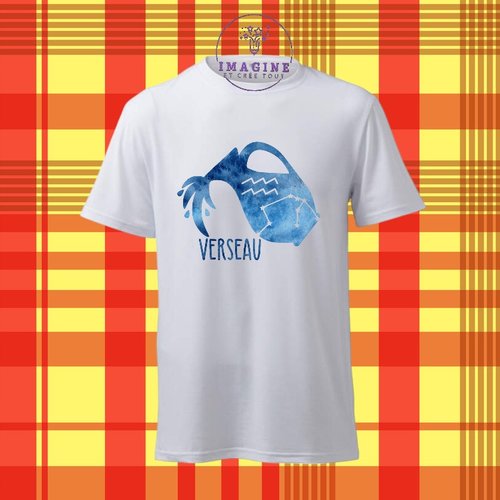 T-shirt personnalisé pour homme - ras du cou - sublimation - astrologie - horoscope - signe du verseau - constellations