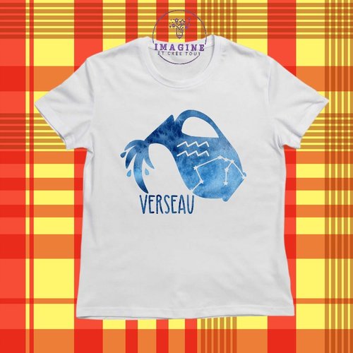 T-shirt personnalisé pour jeunes - col rond - sublimation - astrologie - signe du verseau - constellations - horoscope