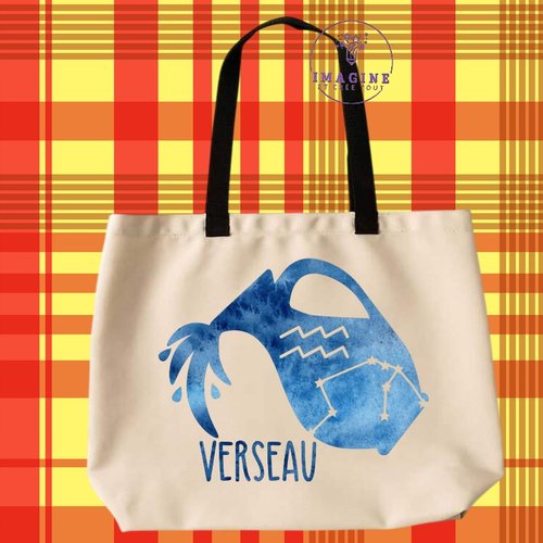 Tote bag taille l - sublimation - impression infusible ink - astrologie - signe du verseau - constellations - horoscope