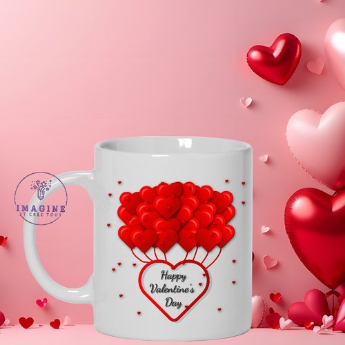 Mug - tasse - sublimation - impression infusible ink - st valentin - cœurs - happy valentine day - love - 14 février