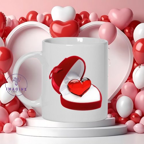 Mug - tasse - sublimation - impression infusible ink - st valentin - cœur - écrin - 3d hearts - love - happy valentine day