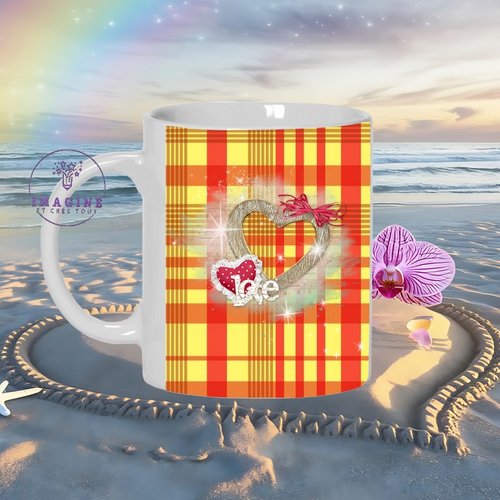 Mug - tasse - sublimation - impression infusible ink - st valentin - madras - glittering - halo - valentine frame - love