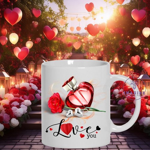 Mug - tasse - sublimation - impression infusible ink - love light - heart decoration - ffrtuw - flocon cœur - rose - love