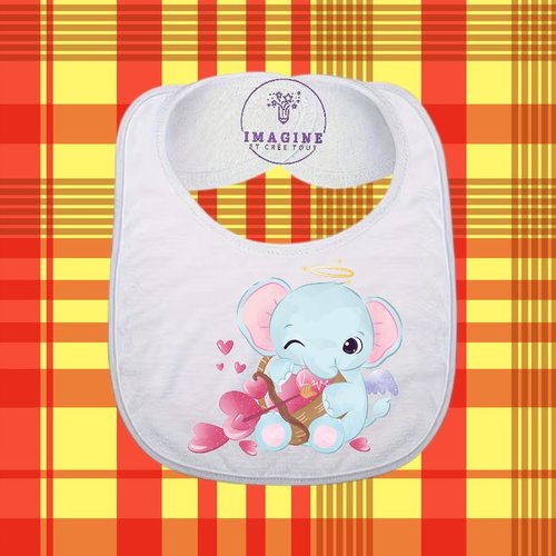 Bavoir - sublimation - impression infusible ink - elephant - cute - love - arc - flèche - cœurs - amour - étoiles
