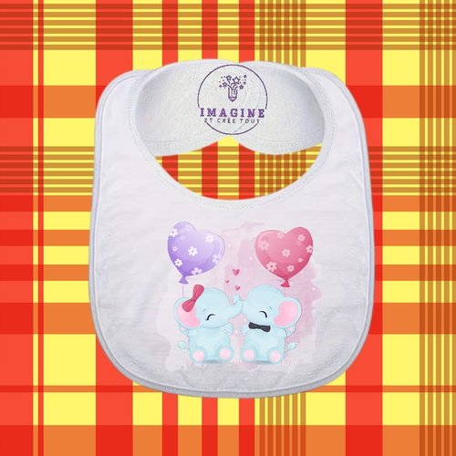 Bavoir - sublimation - impression infusible ink - cute elephant - watercolor - ballons - cœurs - nœuds - baby