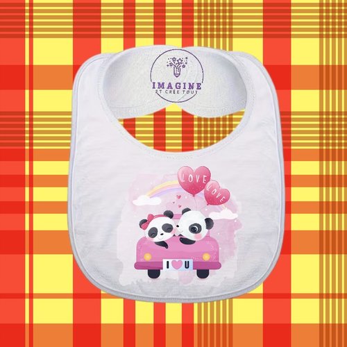 Bavoir - sublimation - impression infusible ink - cute panda - watercolor - arc en ciel - ballons cœurs - nuages - love