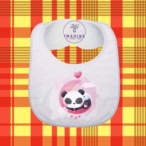 Bavoir - sublimation - impression infusible ink - cute panda - watercolor - nuages - coeurs - love - amour - auréole