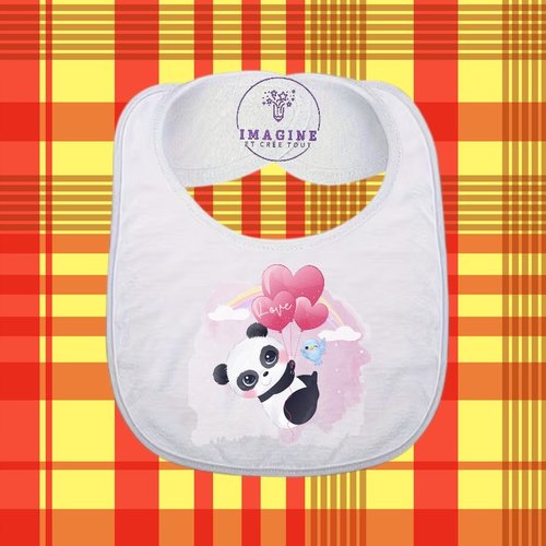 Bavoir - sublimation - impression infusible ink - cute panda - watercolor - oiseau - arc en ciel - ballons love