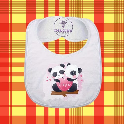 Bavoir - sublimation - impression infusible ink - cute panda - watercolor - cœurs - love - bois - amour