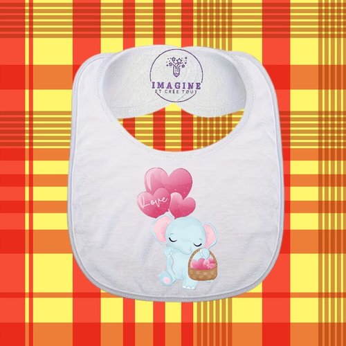 Bavoir - sublimation - impression infusible ink -  cute elephant - ballons cœurs - panier - love - amour