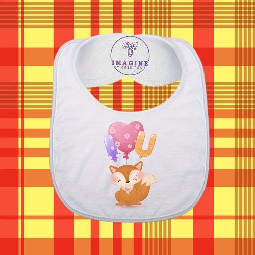 Bavoir - sublimation - impression infusible ink - cute fox - ballon cœur - love - amour