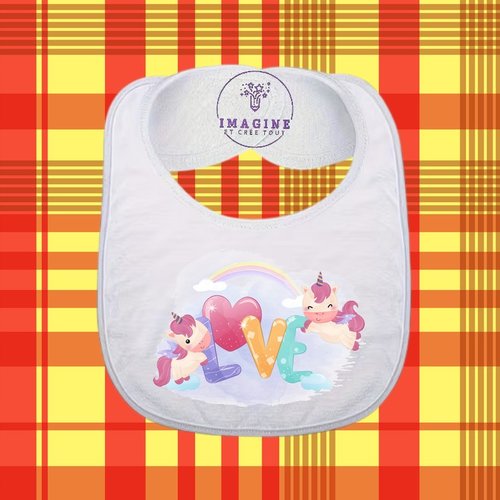 Bavoir - sublimation - impression infusible ink - cute unicorn - watercolor - arc en ciel - cœur - love - amour