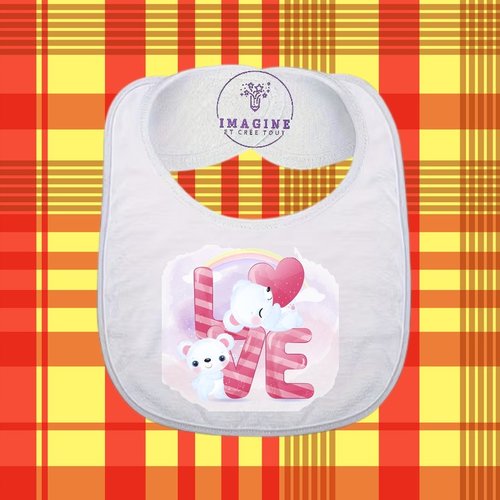 Bavoir - sublimation - impression infusible ink - cute polar bear - watercolor - arc en ciel - bébés ours blancs - love