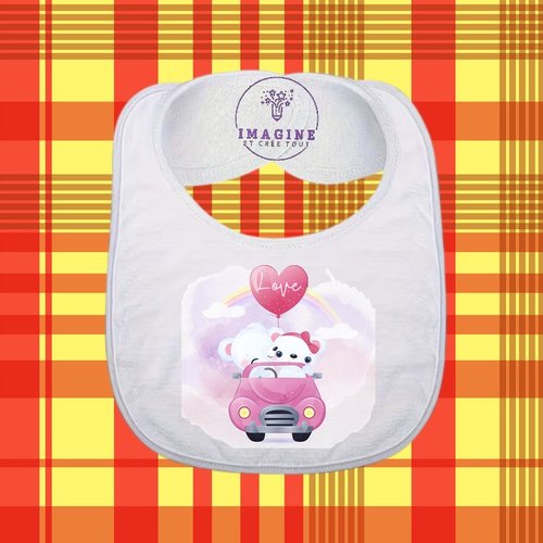 Bavoir - sublimation - impression infusible ink - cute polar bear - arc en ciel - ballon cœur - voiture rose