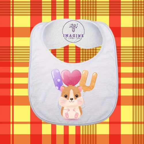 Bavoir - sublimation - impression infusible ink - cute hamster - love - ballon cœur - saint valentin - 14 février - amour