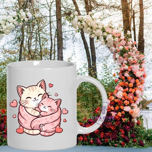Mug - tasse - sublimation - impression infusible ink - adorable pink cat - saint valentin - 14 février - cœur - love - amour