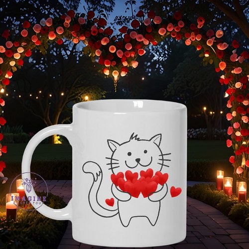 Mug - tasse - sublimation - impression infusible ink - cat love - heart - saint valentin - chat - cœurs - 14 février - amour
