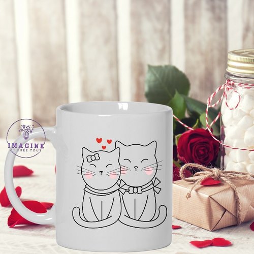 Mug - tasse - sublimation - impression infusible ink - cat - chats - love - saint valentin - cœurs - amour - 14 février