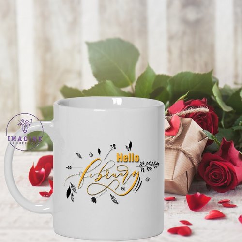Mug - tasse - sublimation - impression infusible ink - english - hello february - texte anglais - bonjour février - lettres