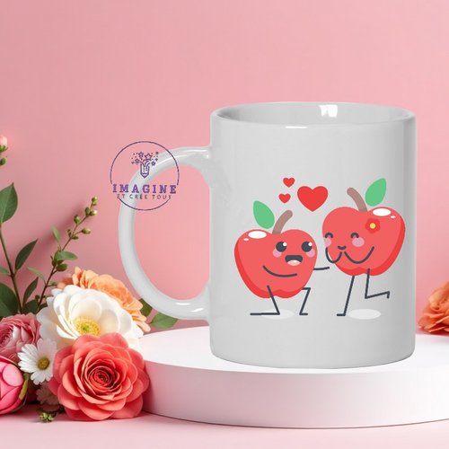 Mug - tasse - sublimation - impression infusible ink - cute apple - pommes - cœurs - love - amour - saint valentin