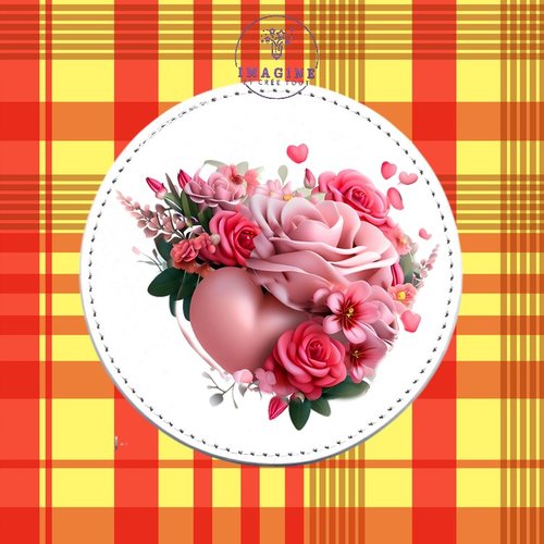 Sous verre en cuir - sublimation - impression infusible ink - valentine - concept - rose pink - flower - heart - cœur - fleurs
