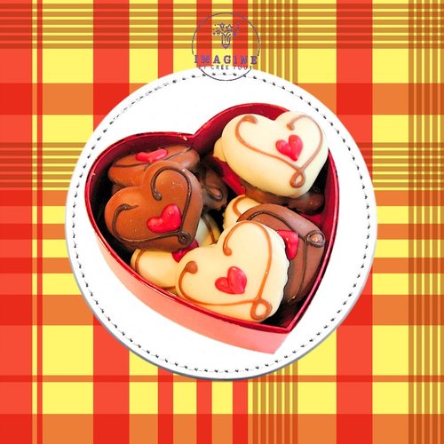 Sous verre en cuir - sublimation - impression infusible ink - chocolat - cake - candy - heart - cœur - boite - love