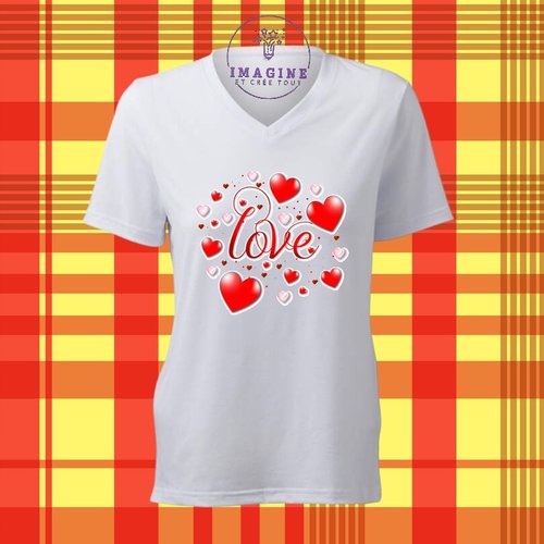 T-shirt personnalisé pour femme - col v - sublimation - impression infusible ink - red love - valentines day - cœurs - love