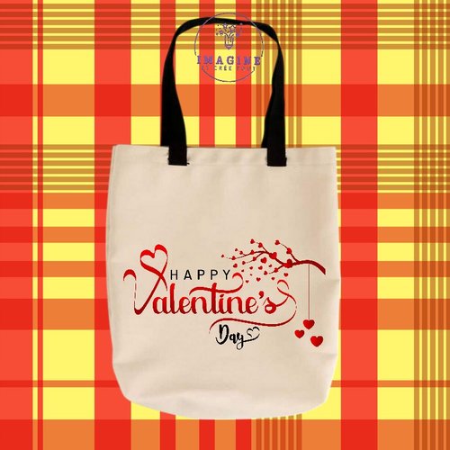 Tote bag taille m - sublimation -  impression infusible ink - happy valentines day - calligraphy - love - coeurs - heart