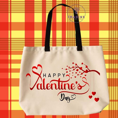 Tote bag taille l - sublimation - impression infusible ink - happy valentines day - calligraphy - love - coeurs - heart
